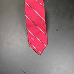 Allyn St George Mens Necktie Red Navy White Diagonal Stripe Silk Blend Business